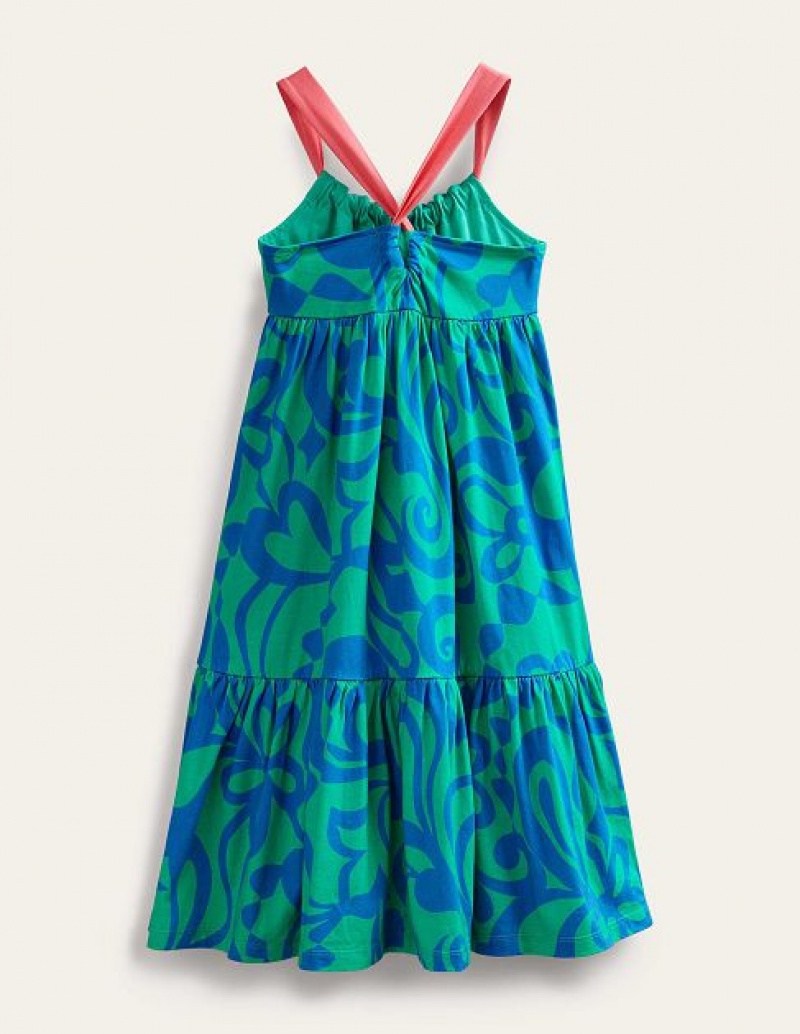 Green Kids' Boden Tiered Jersey Maxi Dress | 23897GYNE