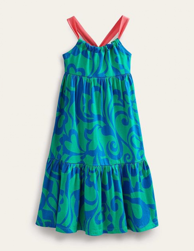 Green Kids\' Boden Tiered Jersey Maxi Dress | 23897GYNE