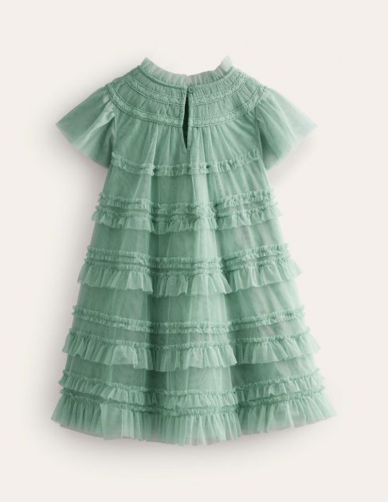 Green Kids' Boden Tulle Tiered Dress | 58647QULP