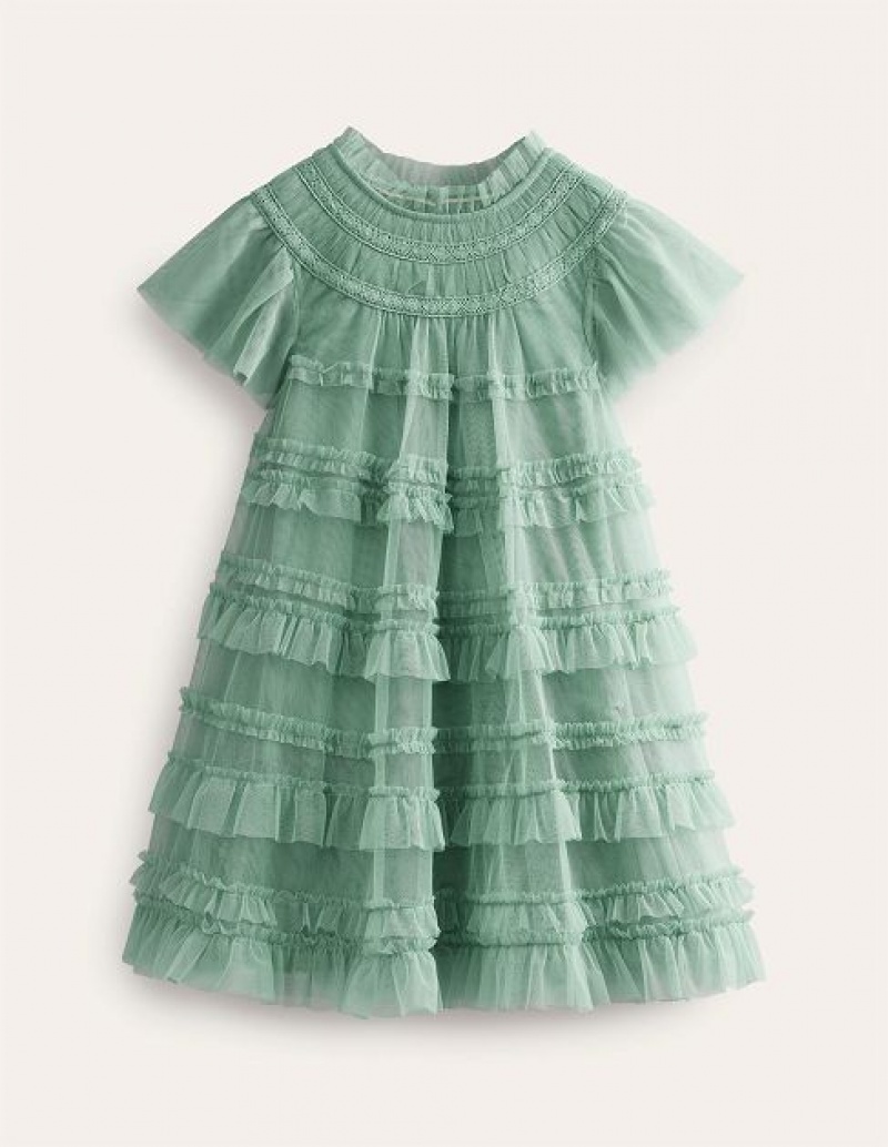 Green Kids\' Boden Tulle Tiered Dress | 58647QULP