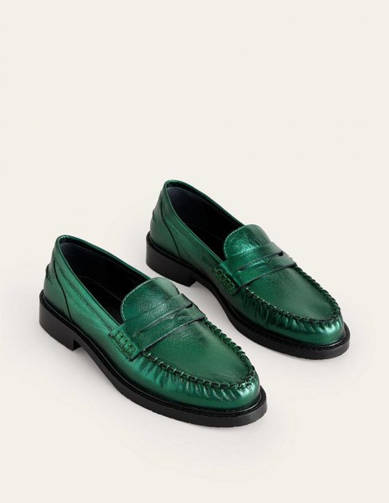 Green Metal Women's Boden Classic Moccasin Loafers | 20375DSBI