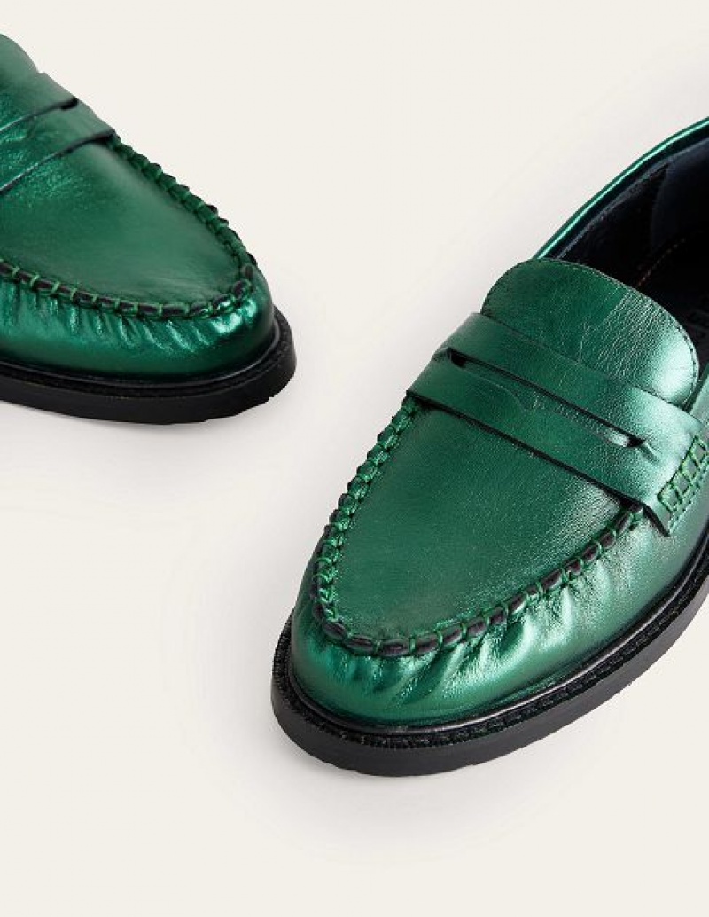 Green Metal Women's Boden Classic Moccasin Loafers | 20375DSBI