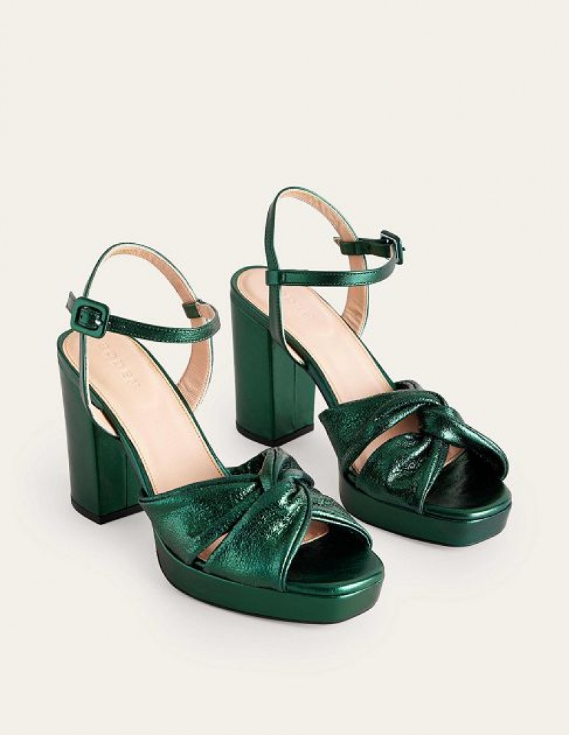 Green Metal Women's Boden Twist Front Platform Sandals | 64931WSCI