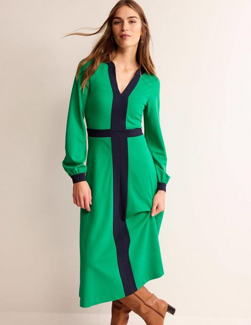 Green Navy Women's Boden Colourblock Ponte Midi Dress | 69102HQDL