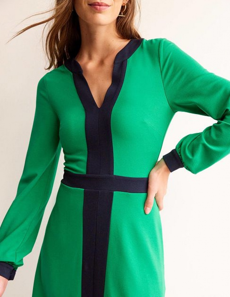 Green Navy Women's Boden Colourblock Ponte Midi Dress | 69102HQDL