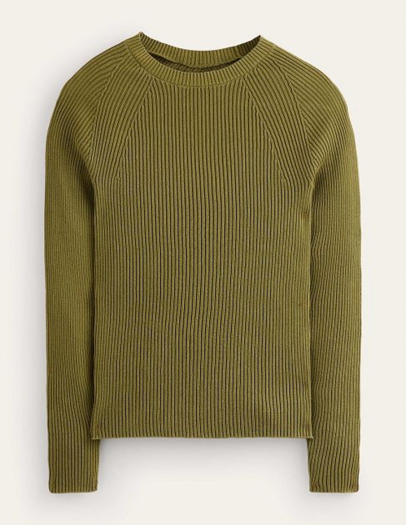 Green Olive Women's Boden Ribbed Cotton Jumpers | 37254MSGD