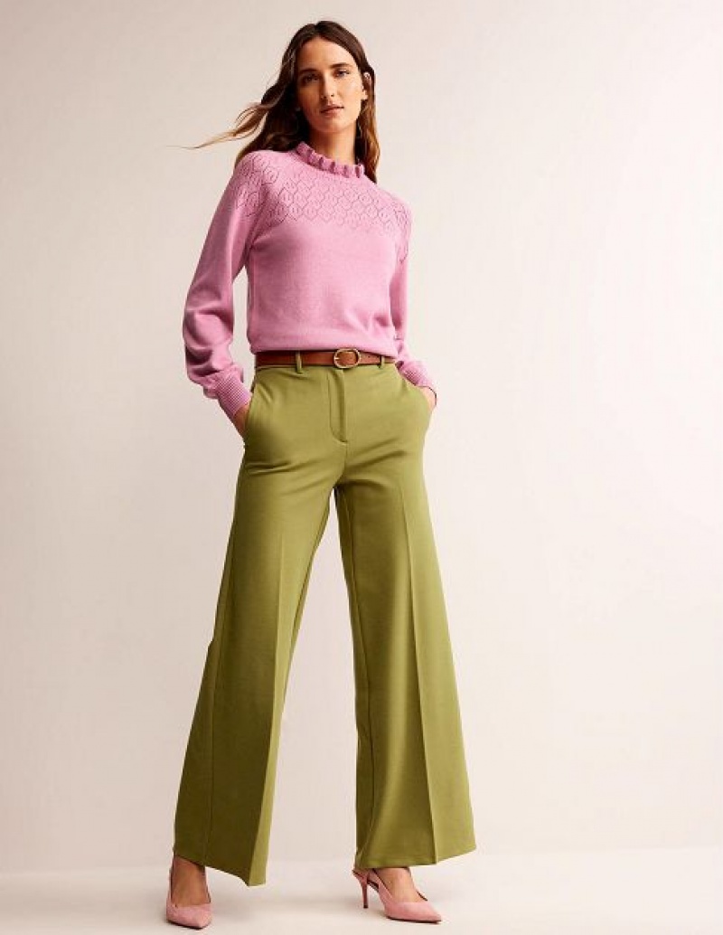 Green Olive Women\'s Boden Wide Leg Jersey Pants | 92768OGCX