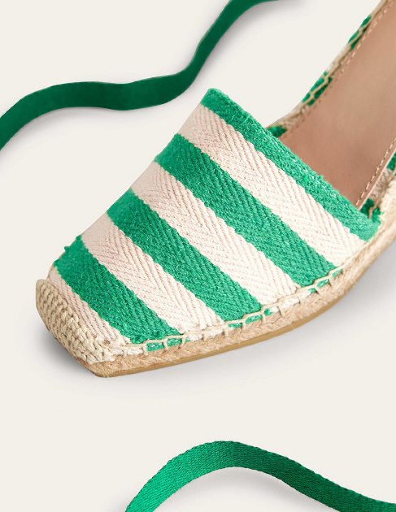 Green Stripes Women's Boden Modern Wedge Sandals | 43765IJXY