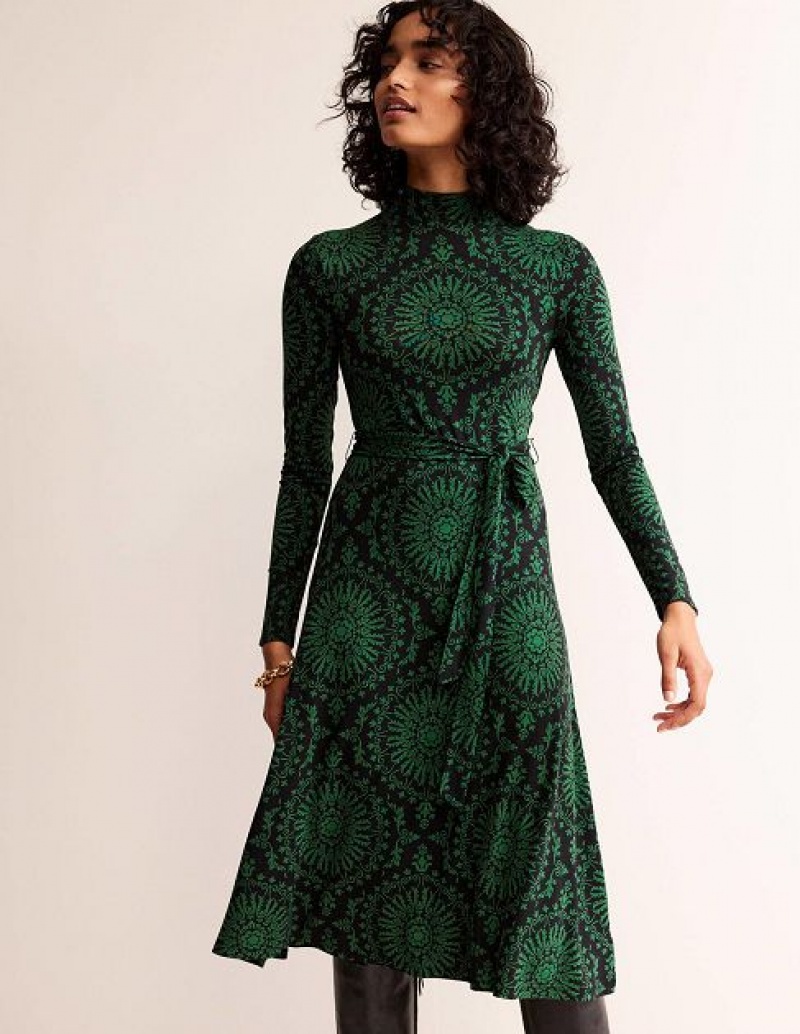 Green Women's Boden Alberta Jersey Midi Dress | 06421FAPX