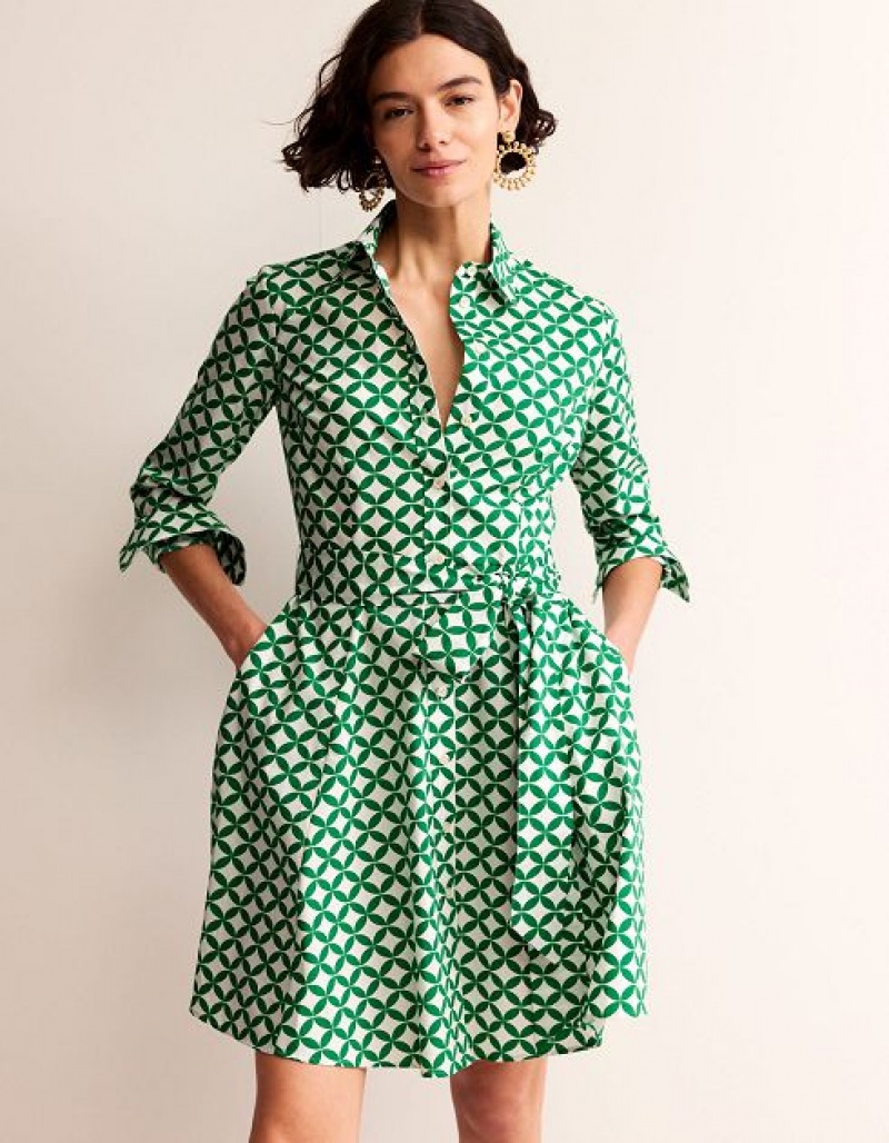 Green Women's Boden Amy Cotton Short Shirt Dress | 39780VBUP