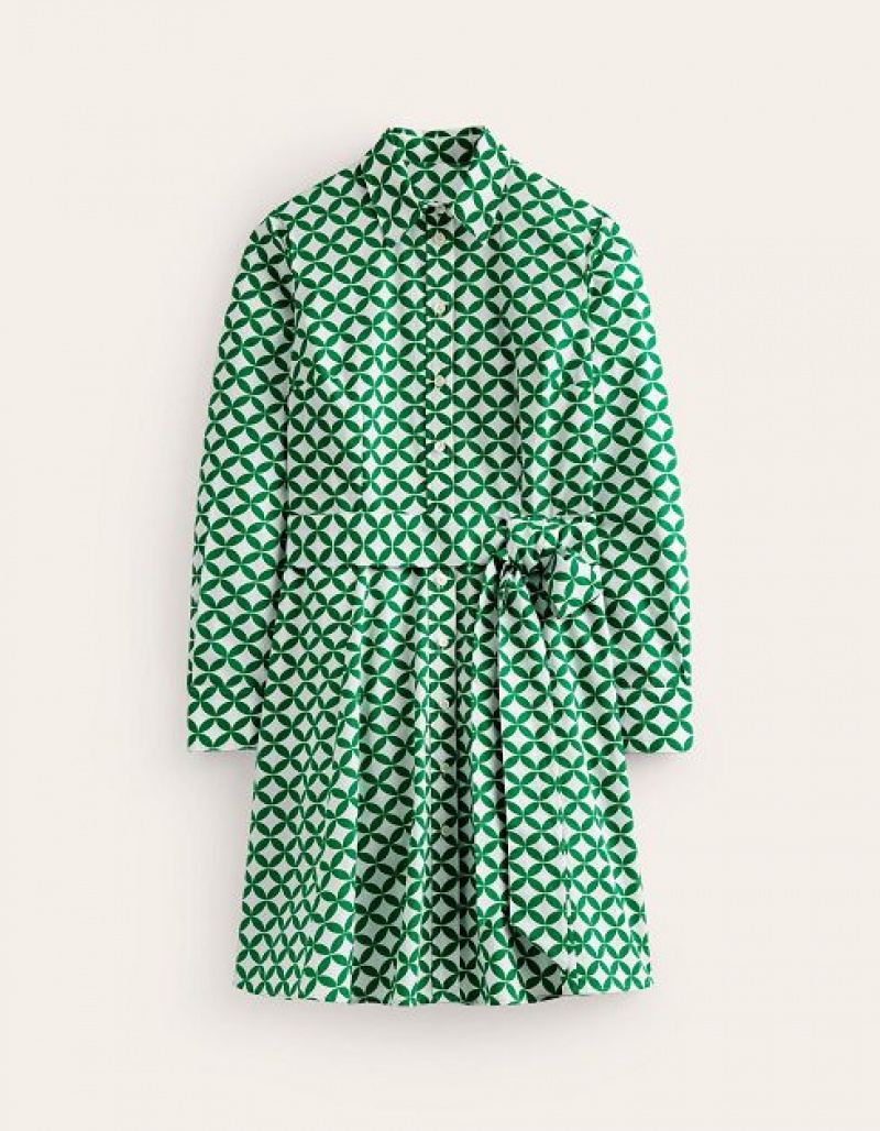 Green Women's Boden Amy Cotton Short Shirt Dress | 39780VBUP