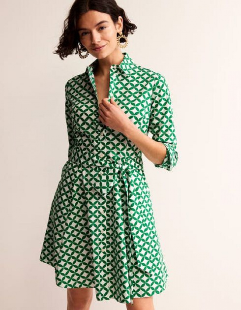 Green Women's Boden Amy Cotton Short Shirt Dress | 39780VBUP