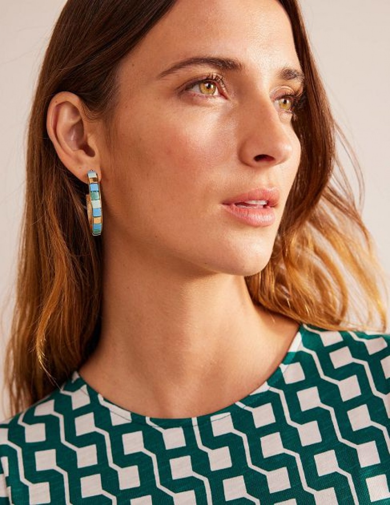 Green Women's Boden Beaded Hoop Earrings | 53192ZLIX