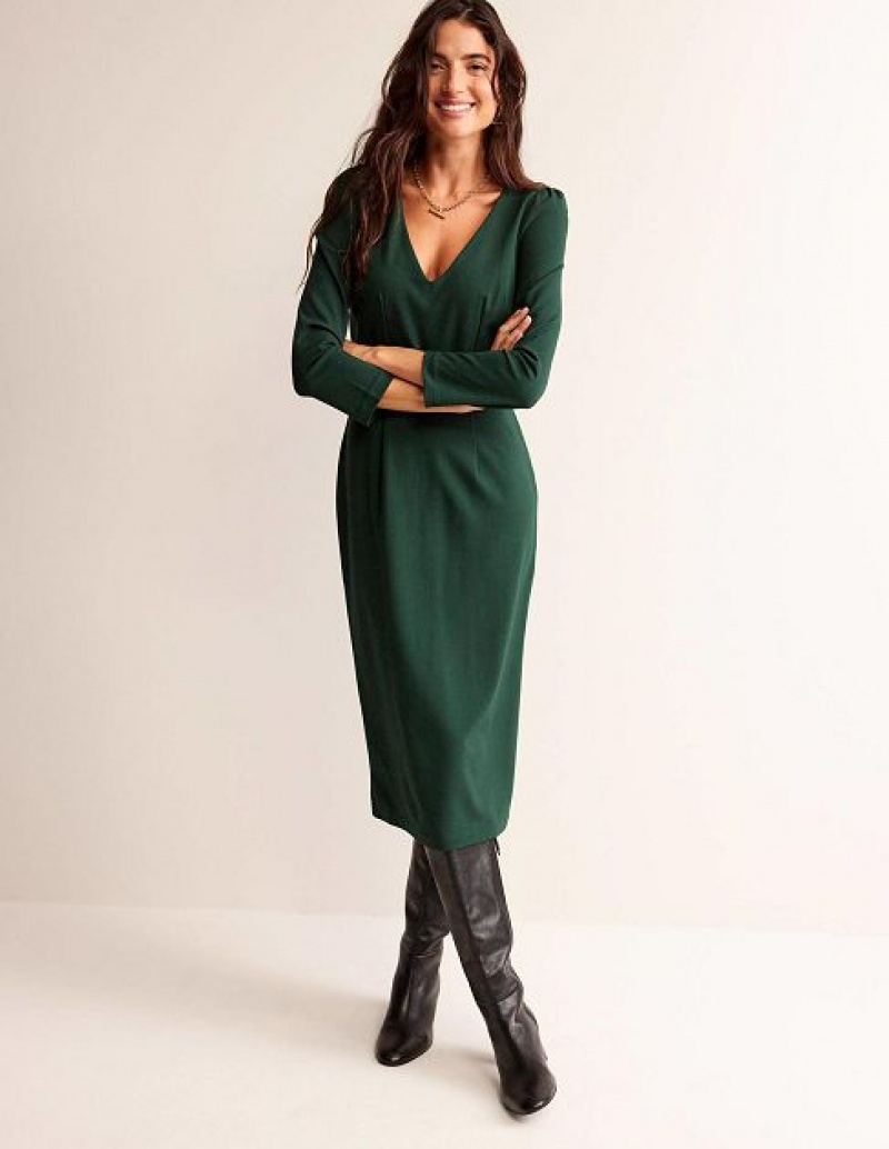 Green Women's Boden Bethany Ponte Midi Dress | 47069LQYC