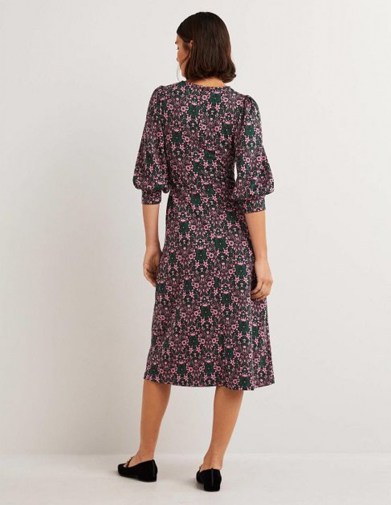 Green Women's Boden Blouson Sleeve Jacquard Dress | 53261JXFB