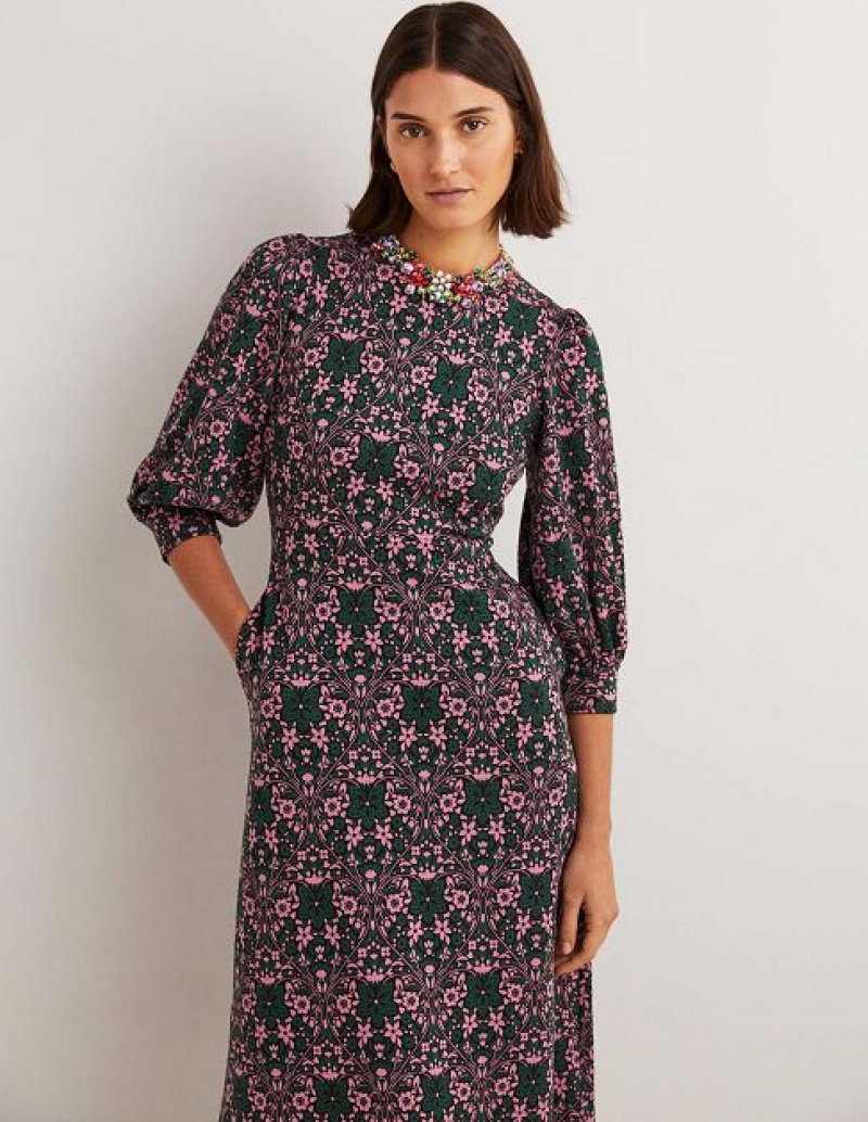 Green Women's Boden Blouson Sleeve Jacquard Dress | 53261JXFB