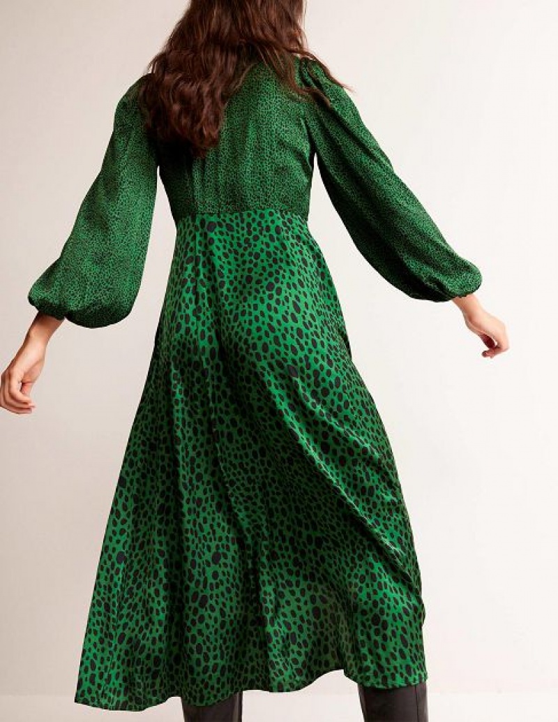 Green Women's Boden Blouson Sleeve Midi Dress | 67428XMZI