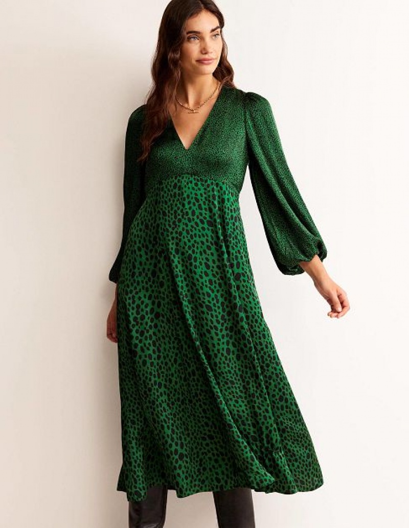 Green Women's Boden Blouson Sleeve Midi Dress | 67428XMZI