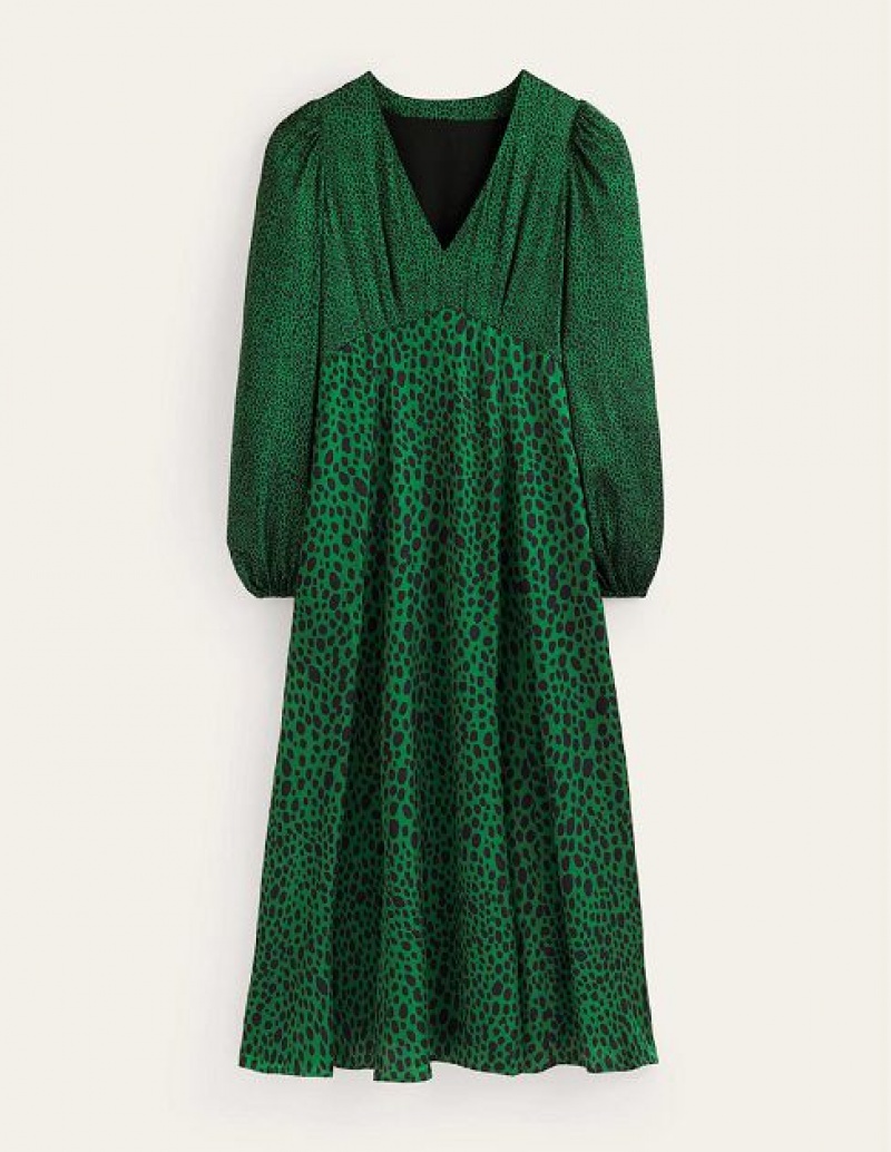 Green Women's Boden Blouson Sleeve Midi Dress | 67428XMZI