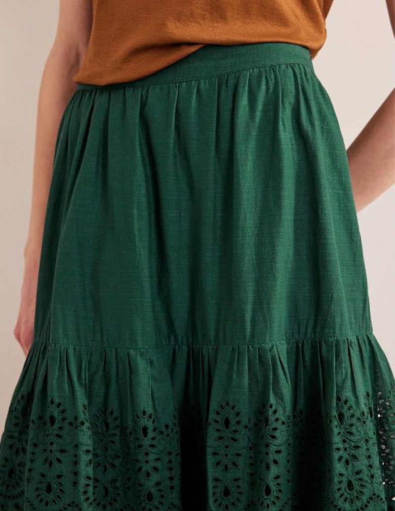 Green Women's Boden Broderie Cotton Skirts | 75908HMPY