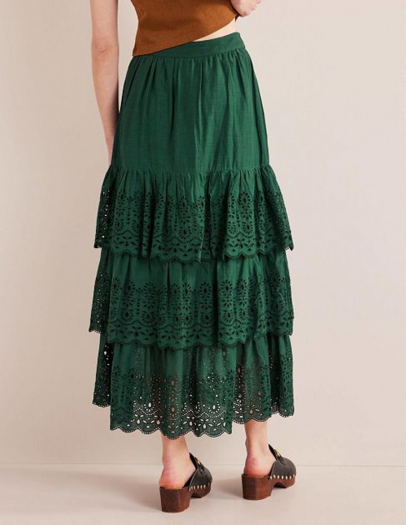 Green Women's Boden Broderie Cotton Skirts | 75908HMPY