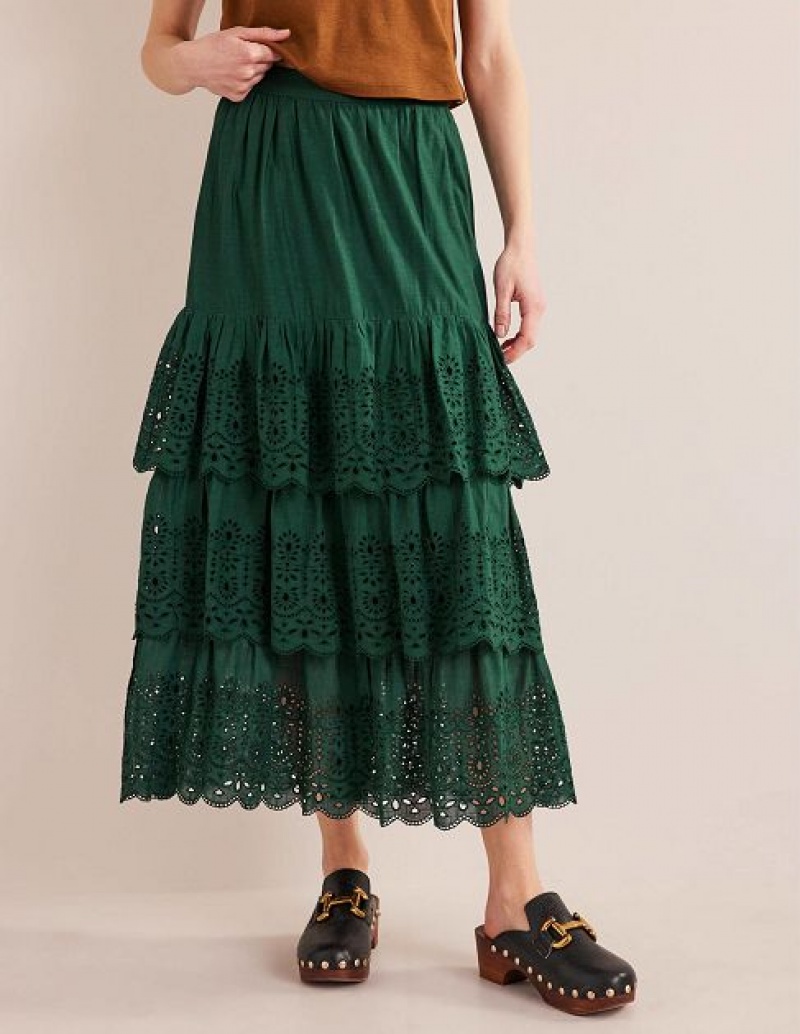 Green Women's Boden Broderie Cotton Skirts | 75908HMPY