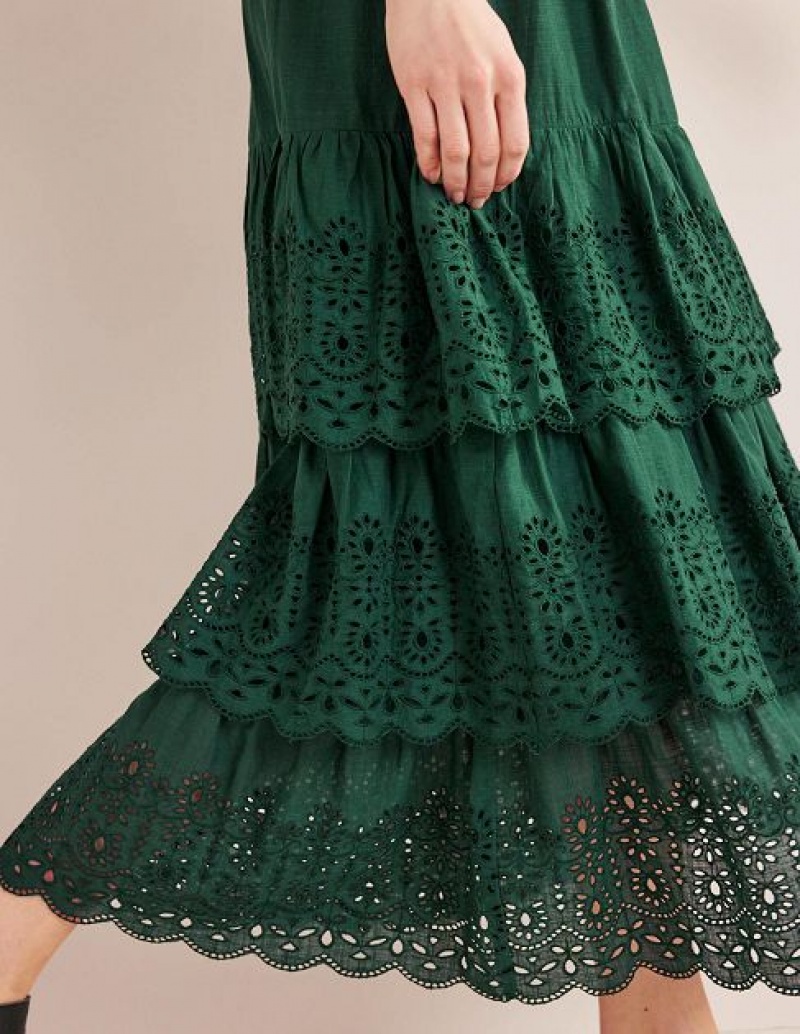 Green Women's Boden Broderie Cotton Skirts | 75908HMPY