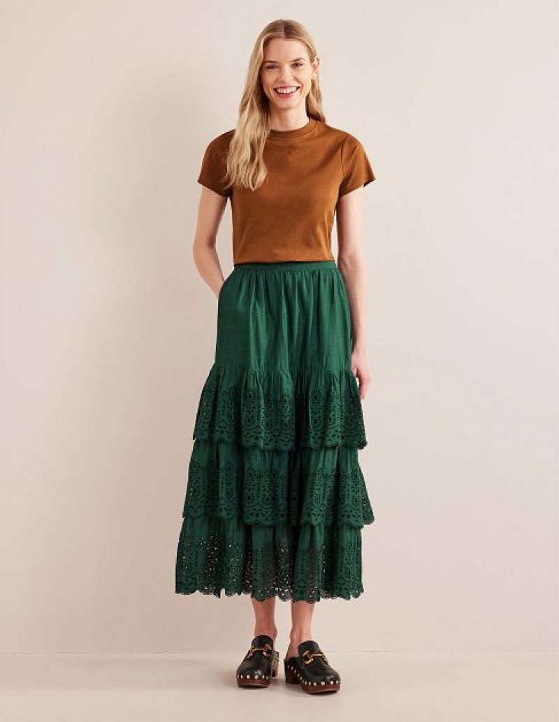 Green Women\'s Boden Broderie Cotton Skirts | 75908HMPY