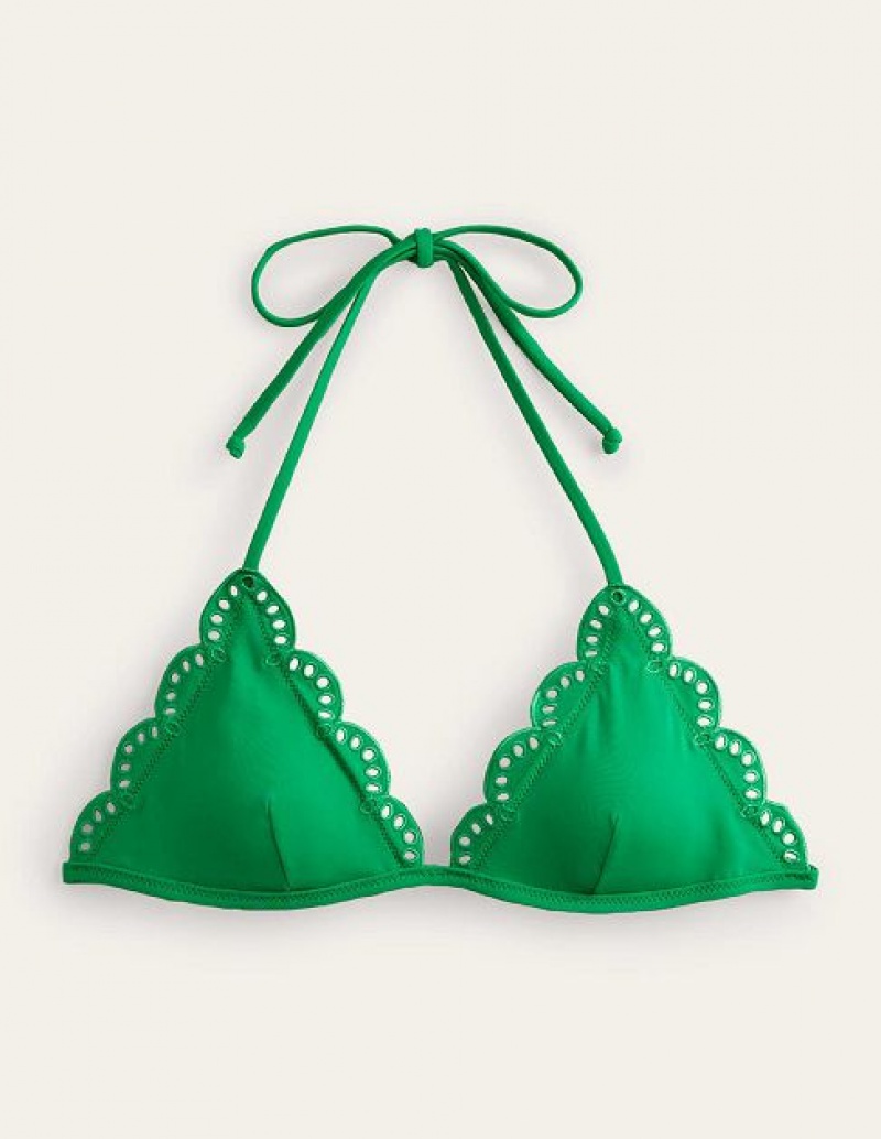 Green Women's Boden Broderie Triangle Bikini Tops | 42176NBAY