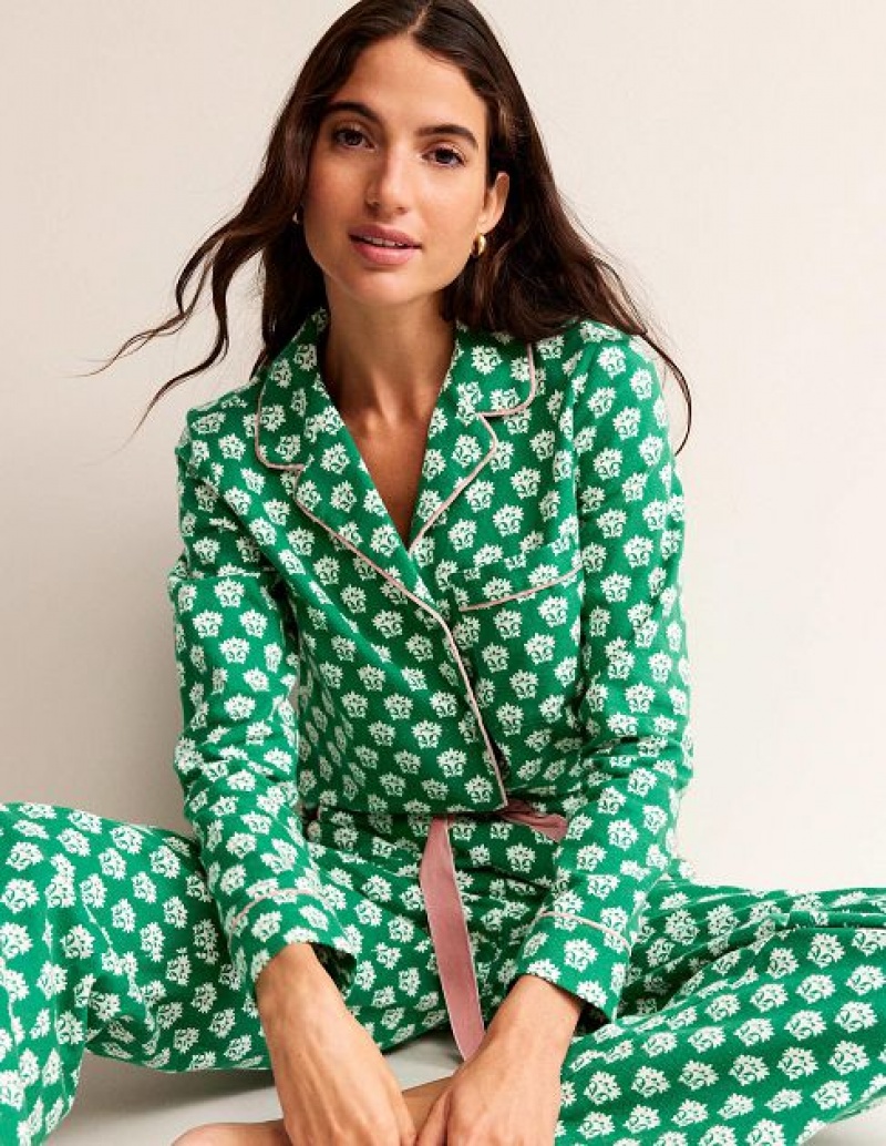 Green Women's Boden Brushed Cotton Shirt Pyjamas | 27180XHRK