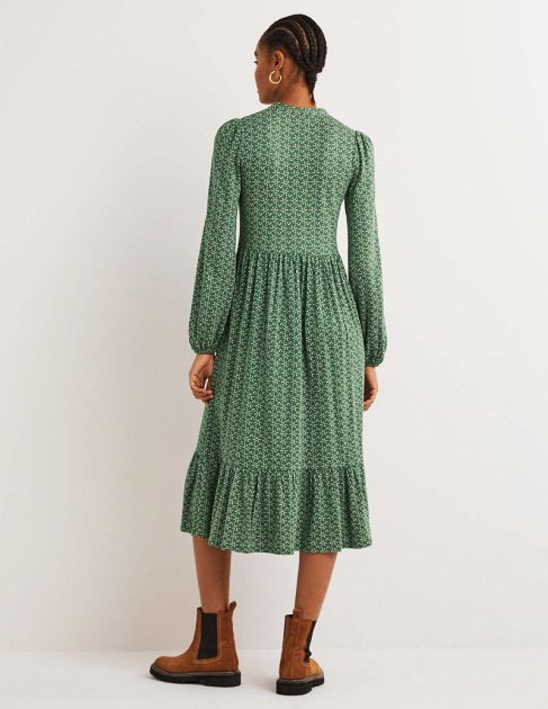 Green Women's Boden Buttoned Jersey Midi Dress | 84079DNIF