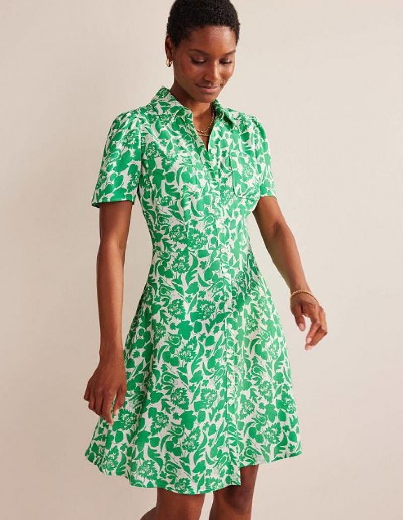 Green Women's Boden Clara Shirt Dress | 86432ANWD