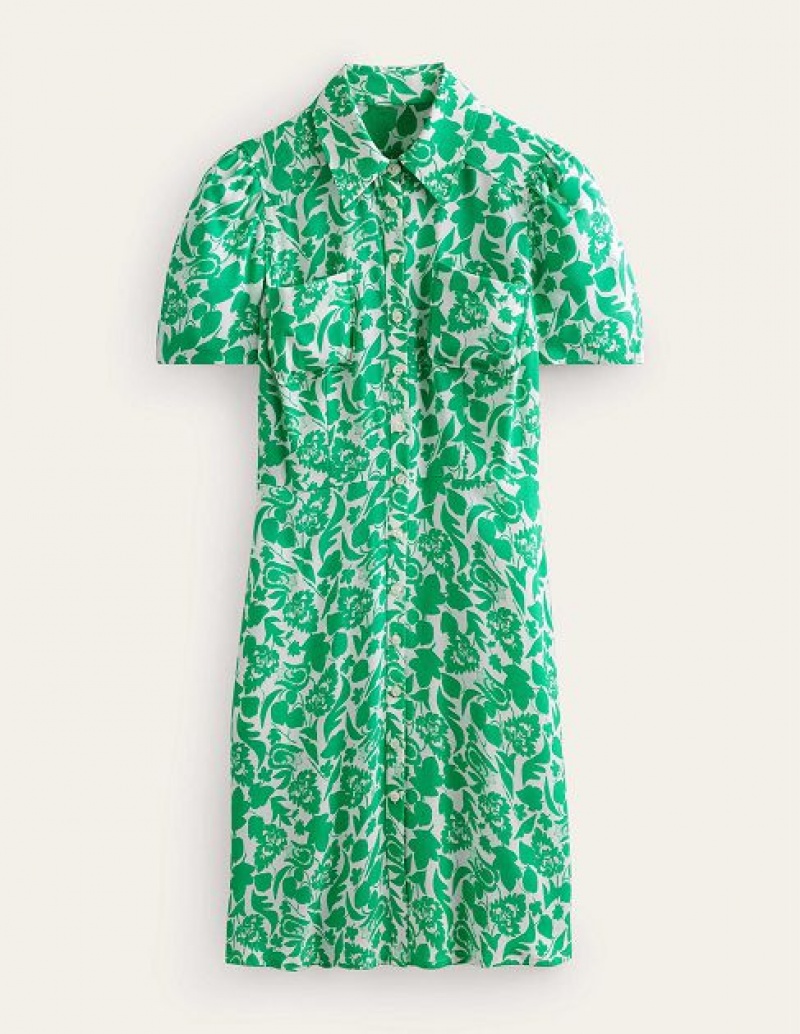 Green Women's Boden Clara Shirt Dress | 86432ANWD