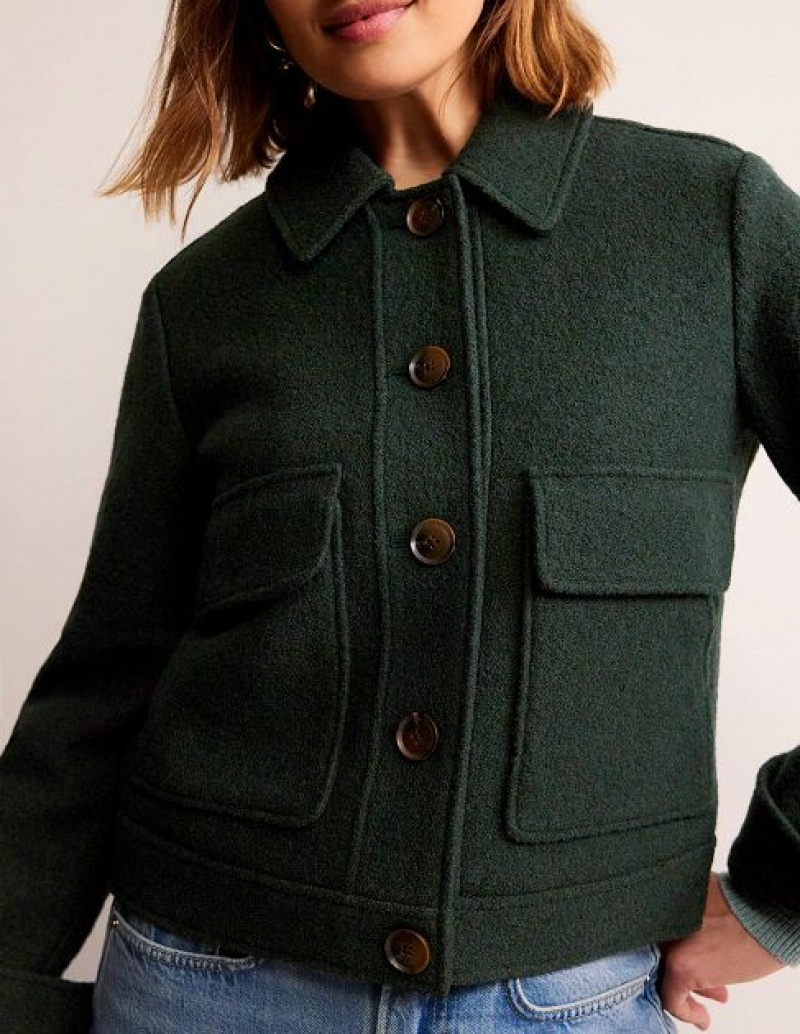 Green Women's Boden Collared Textured Wool Jackets | 94538BERQ