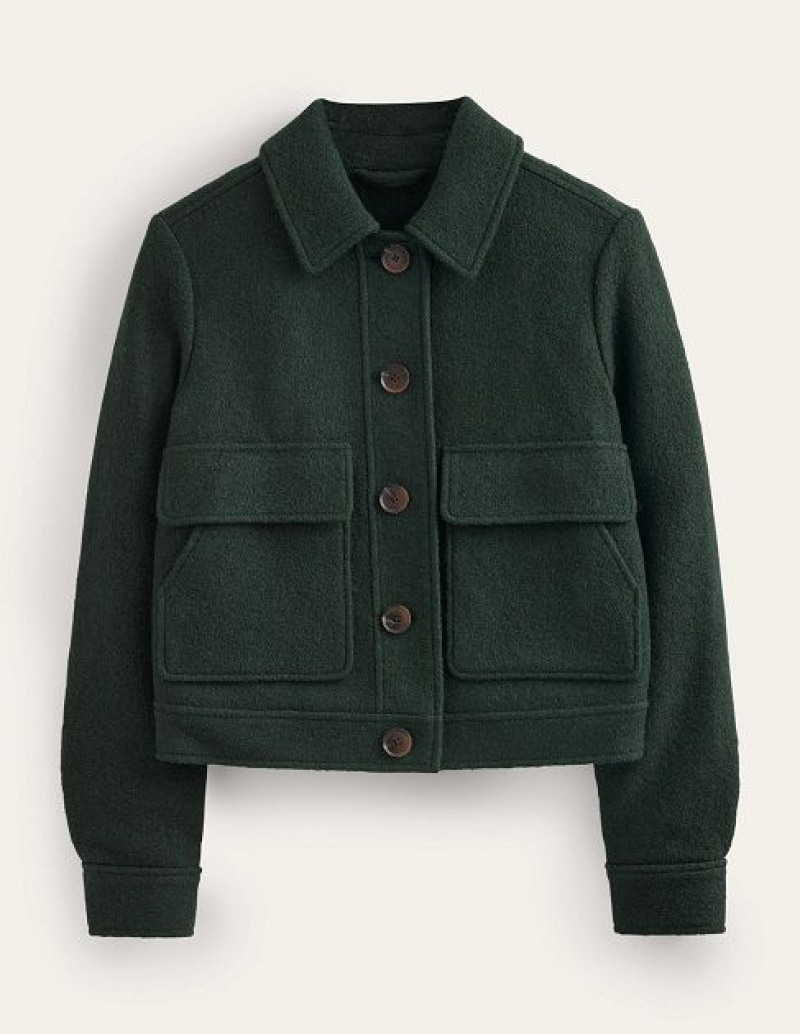 Green Women's Boden Collared Textured Wool Jackets | 94538BERQ