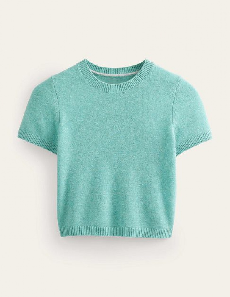 Green Women's Boden Cropped Cashmere T-Shirt | 09426GVEO