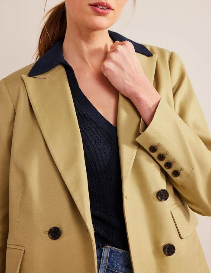 Green Women's Boden Double Breasted Twill Blazers | 42097KXWM