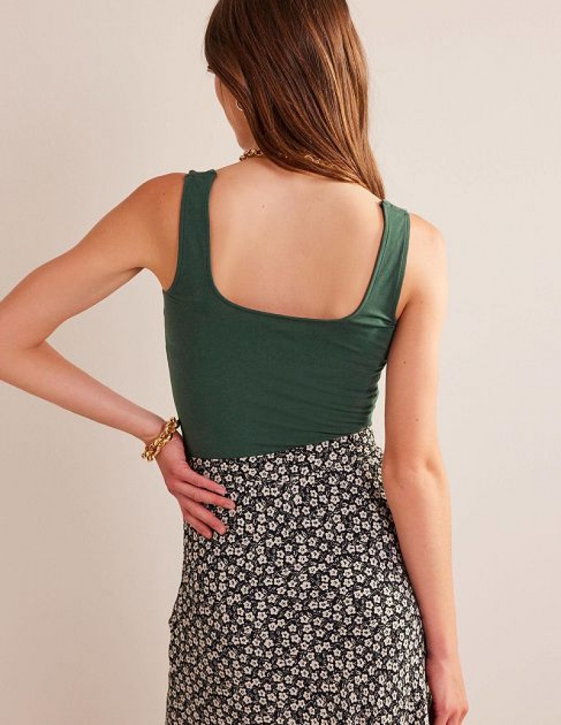 Green Women's Boden Double Layer Square Neck Tanks | 52764OHPT