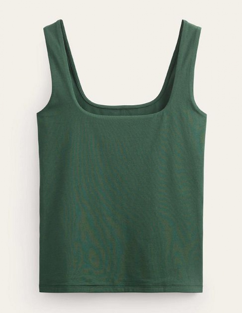 Green Women's Boden Double Layer Square Neck Tanks | 52764OHPT