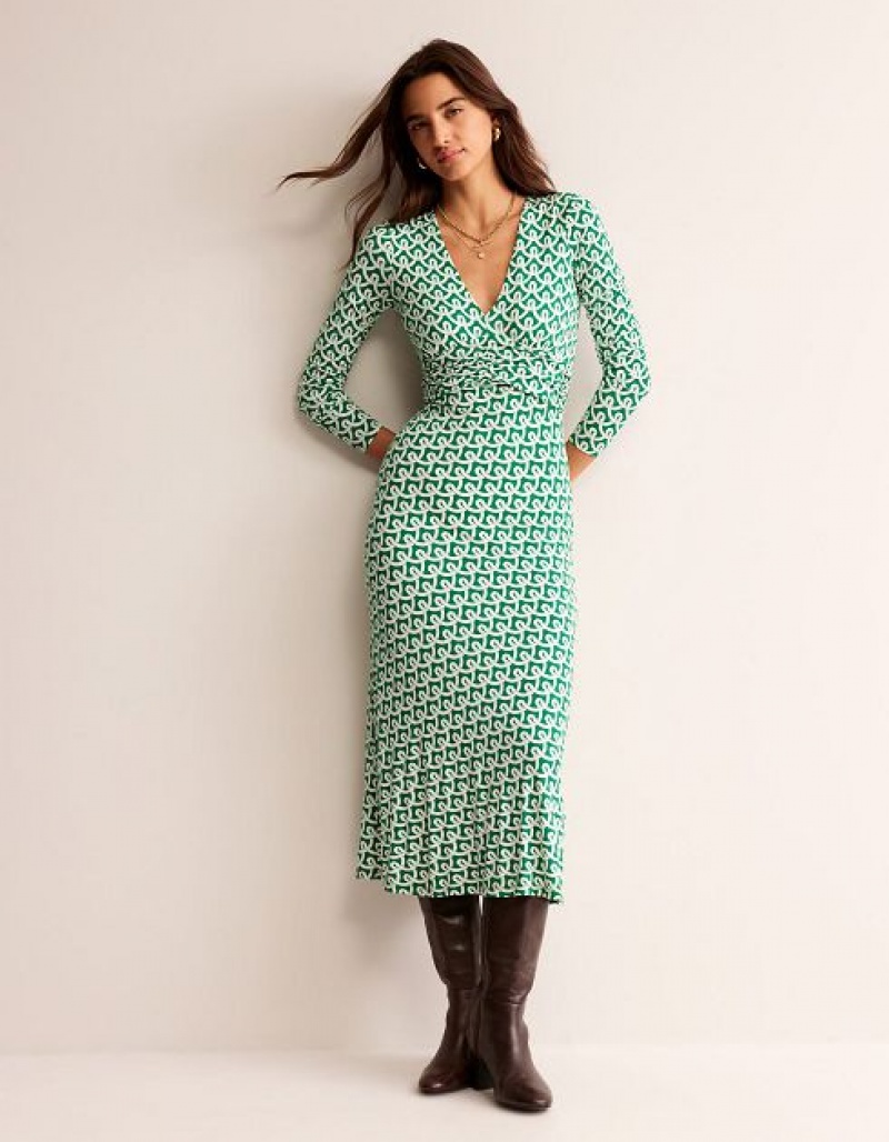 Green Women's Boden Elodie Empire Midi Dress | 84271XPIF