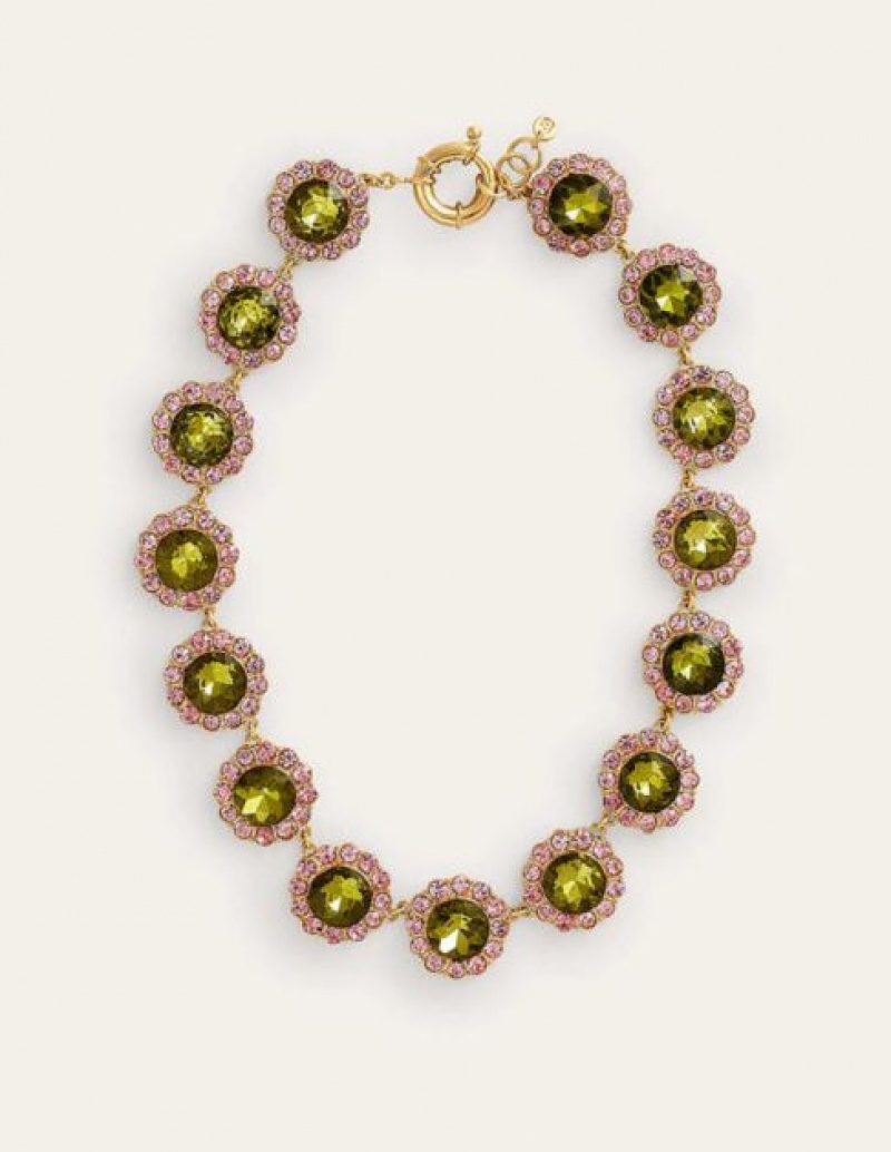 Green Women's Boden Embellished Flower Necklace | 53190ULWB