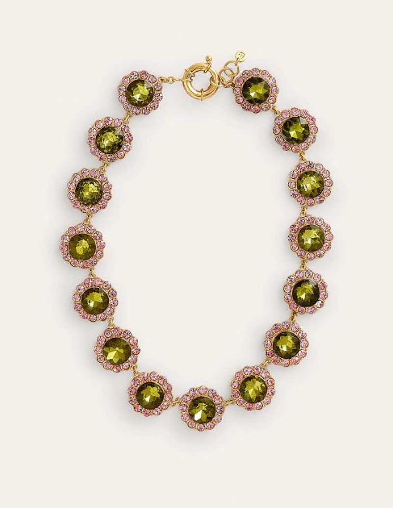 Green Women\'s Boden Embellished Flower Necklace | 53190ULWB