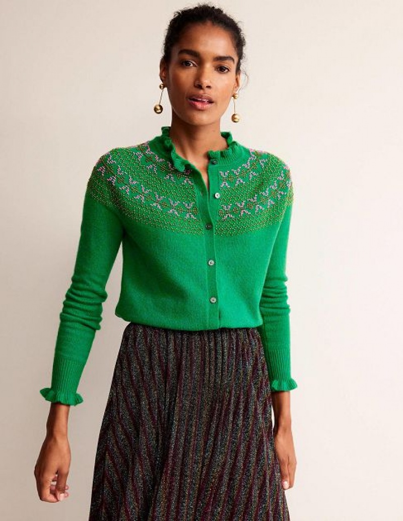 Green Women's Boden Embellished Yoke Cardigan | 89647LFRE