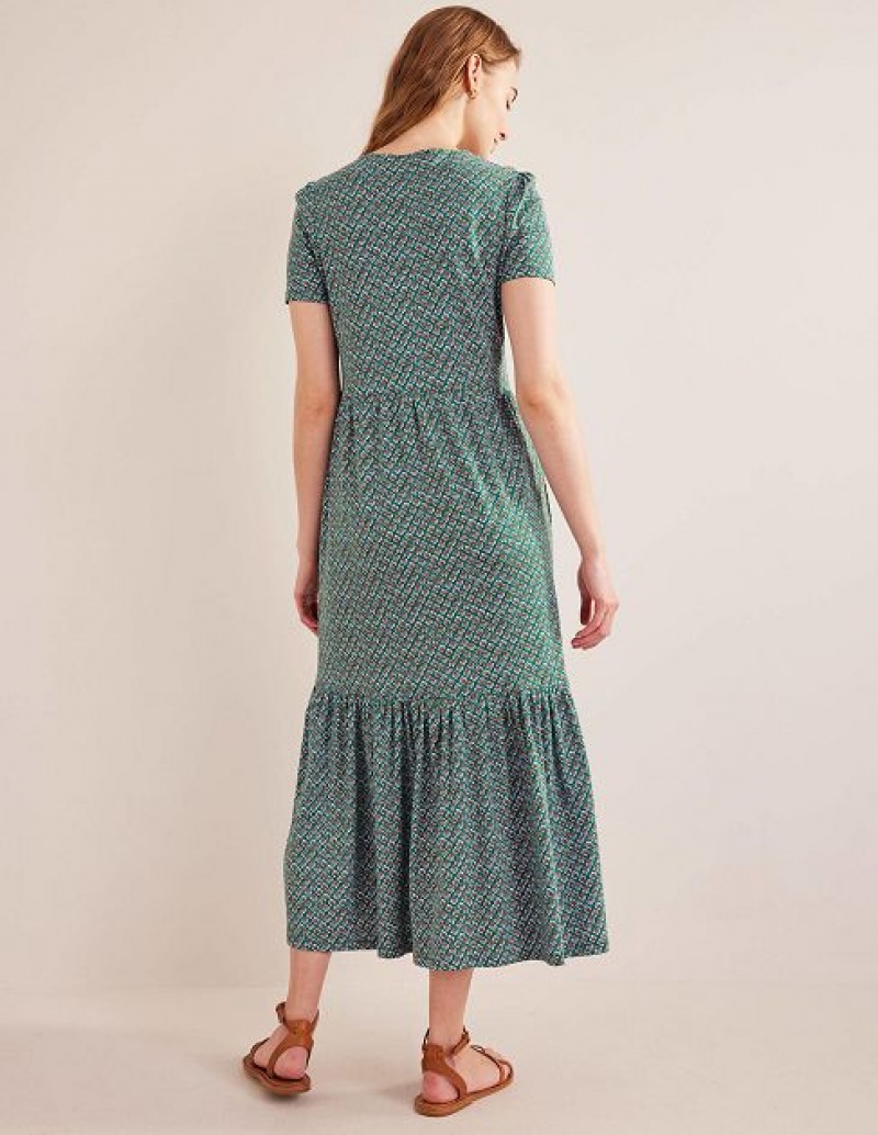 Green Women's Boden Emma Tiered Jersey Midi Dress | 97305WCJN