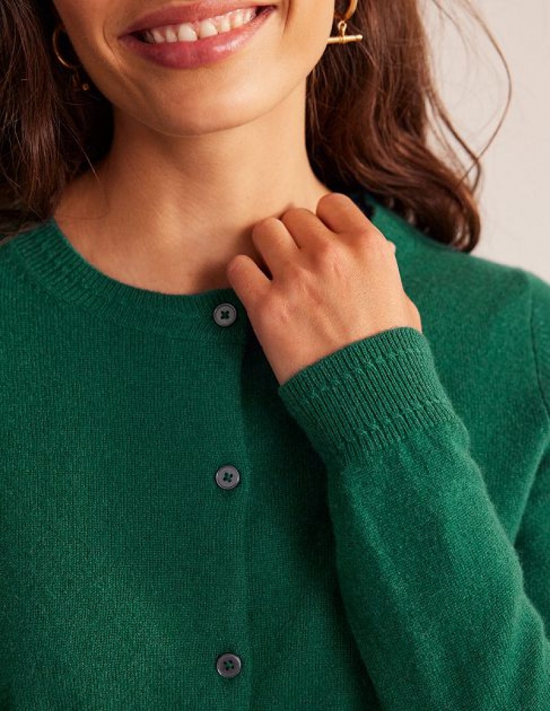 Green Women's Boden Eva Cashmere Crew Cardigan | 76235HSIU