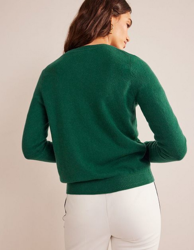 Green Women's Boden Eva Cashmere Crew Cardigan | 76235HSIU