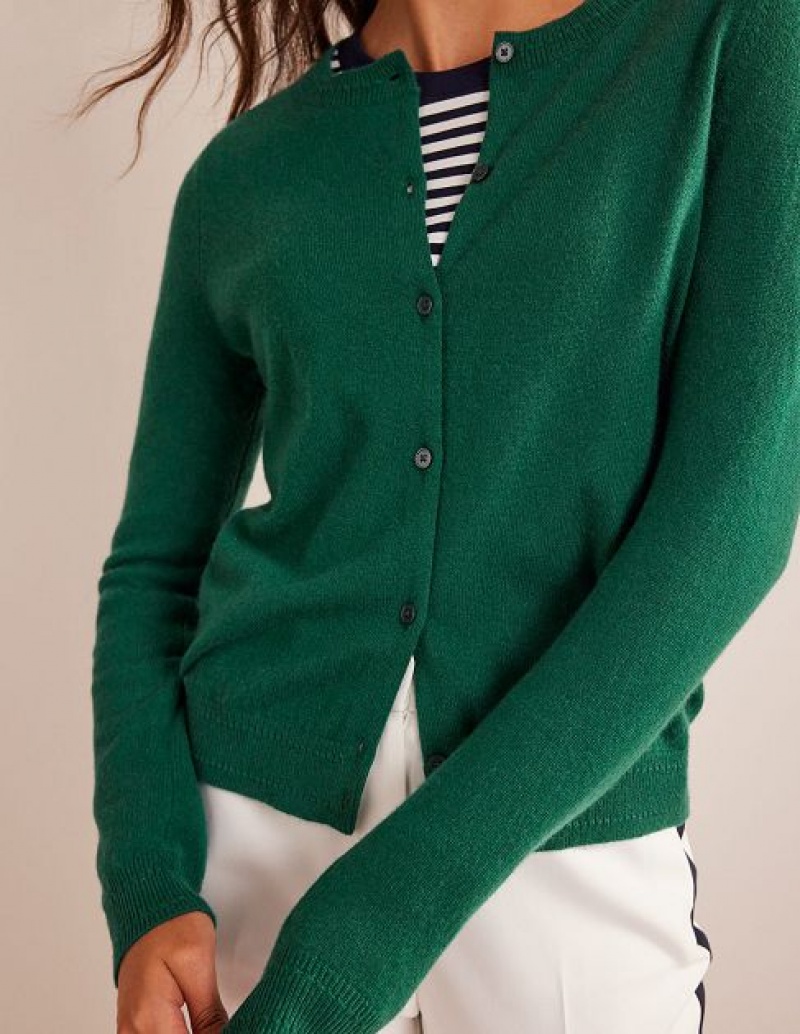 Green Women's Boden Eva Cashmere Crew Cardigan | 76235HSIU