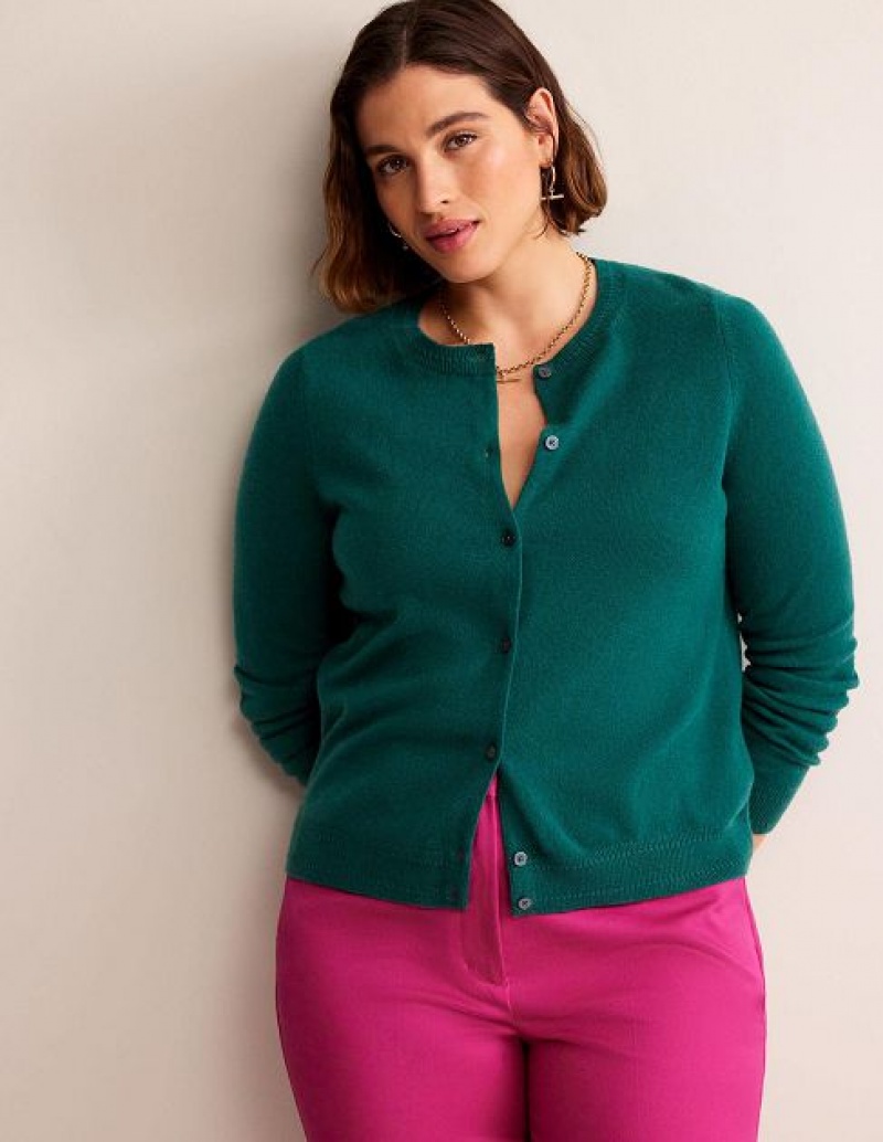 Green Women's Boden Eva Cashmere Crew Cardigan | 76235HSIU