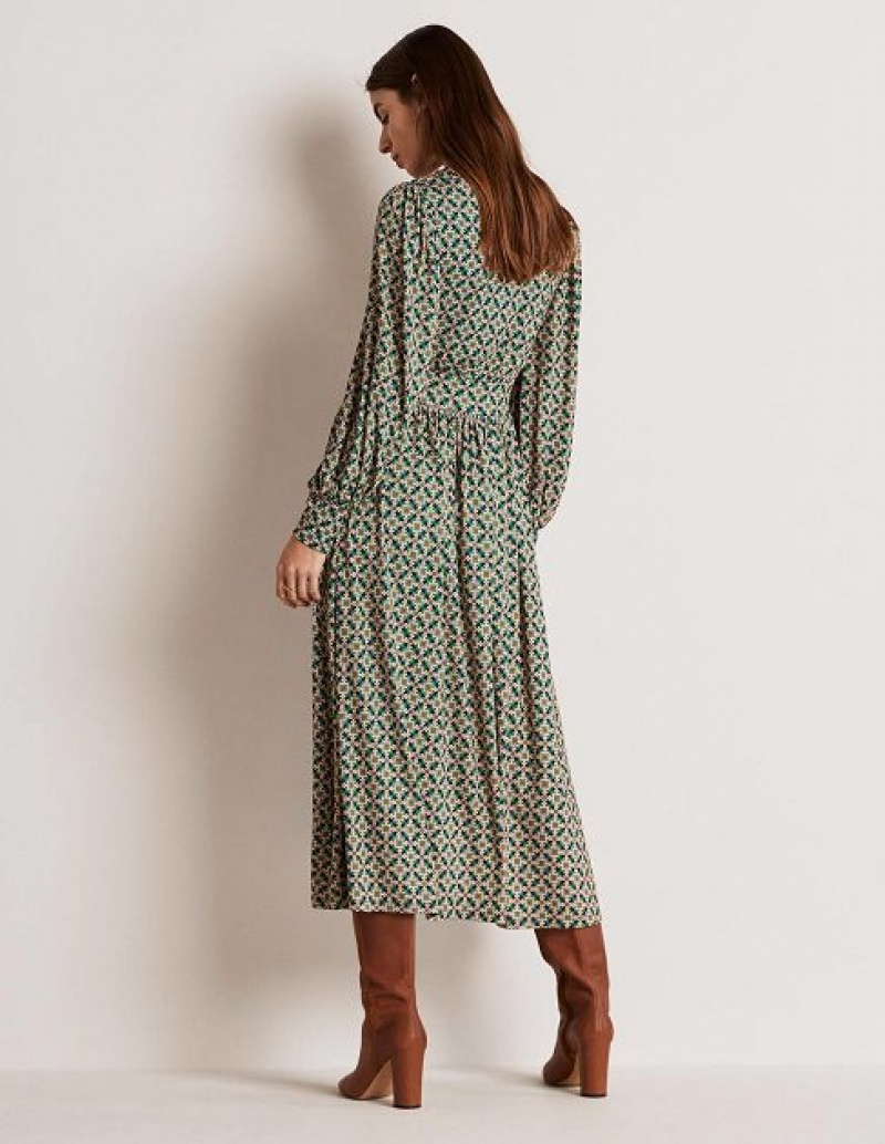 Green Women's Boden Fixed Wrap Jersey Midi Dress | 10836UTLY