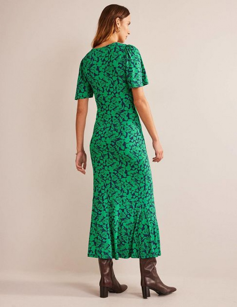 Green Women's Boden Flippy Jersey Midi Dress | 68957ZJWD